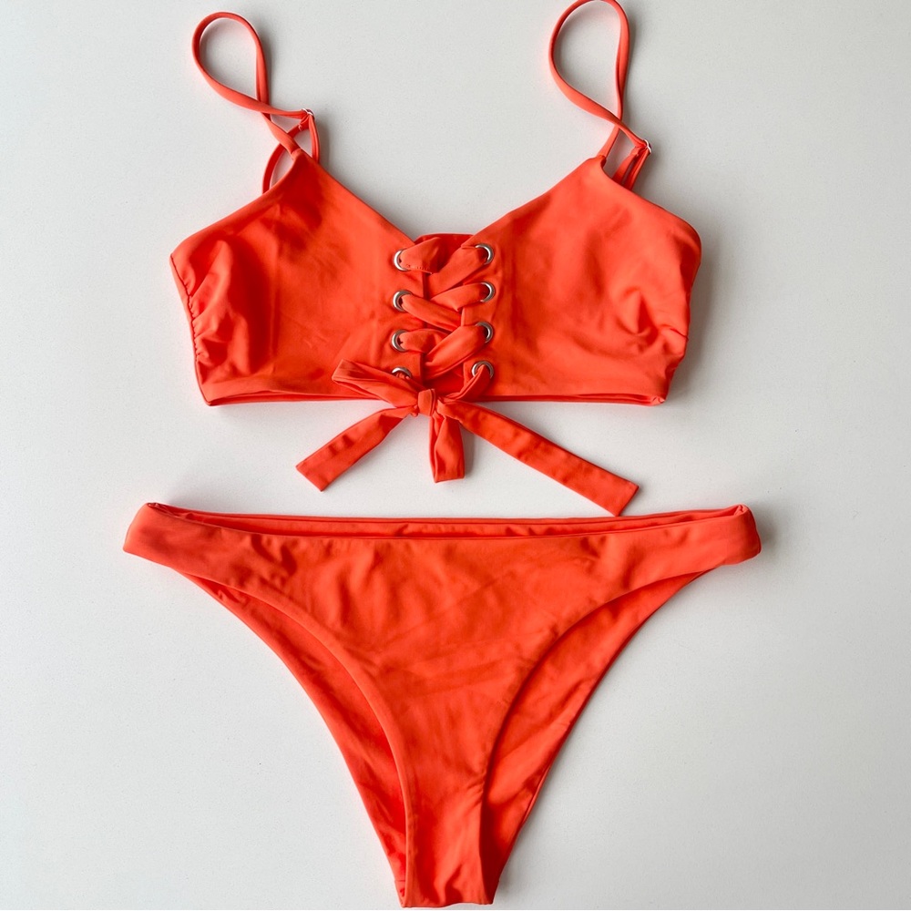 Mara Hoffman Orange Bikini Lace-up Scarlett Top M Kay Bottom L